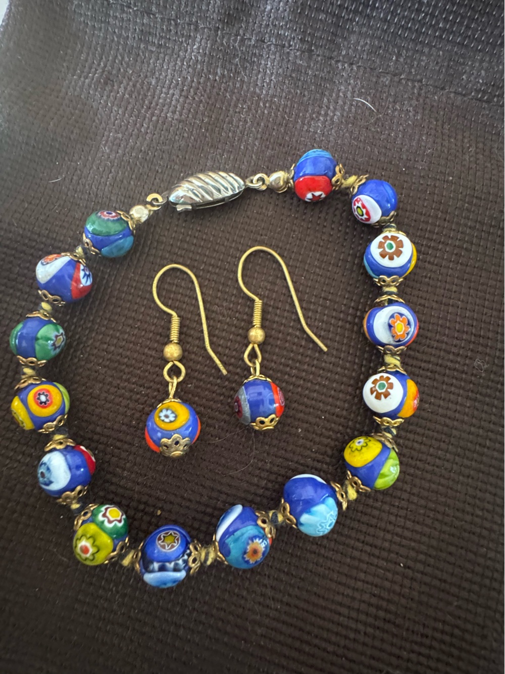 Italian Venetian Murano Millefiori Bracelet & Earring Set
